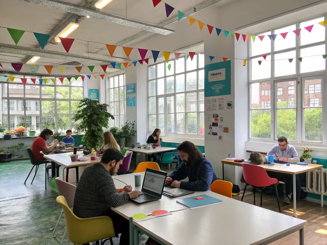 A vibrant image of a diverse group of small business owners collaborating in a modern co-working space, symbolizing community and shared success.
